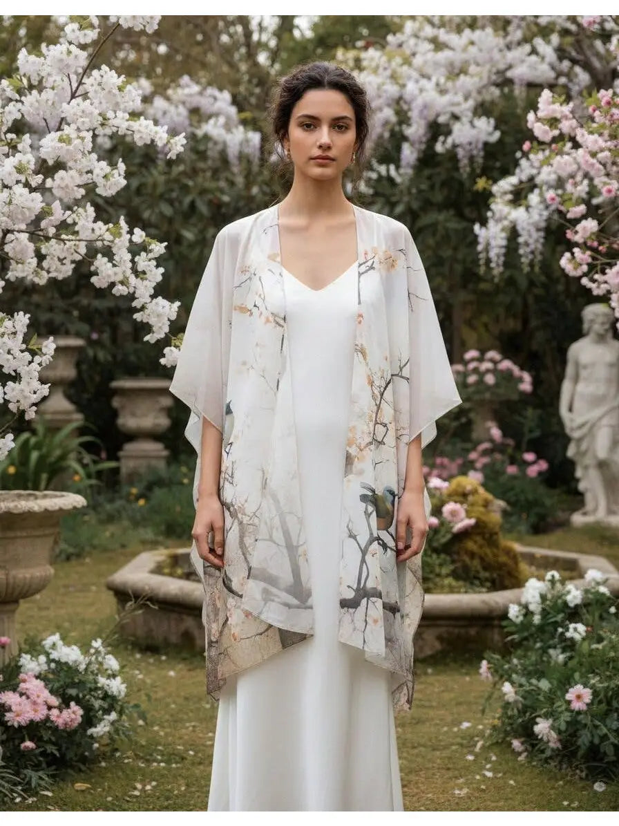Kimono - Gray Multi Whispers of Blooms & Birds