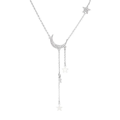 Layered Tassel Necklace - Moon Star (Silver)