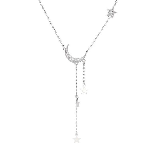 Layered Tassel Necklace - Moon Star (Silver)