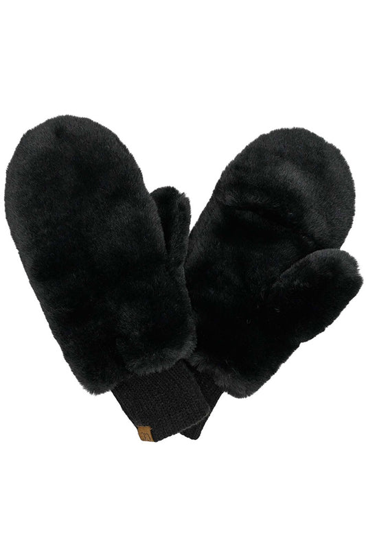 Faux Fur Mittens with Shepherd Lining - Black