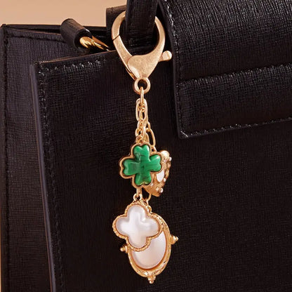 Bag Charm Keychain - Green Clover Heart Charms
