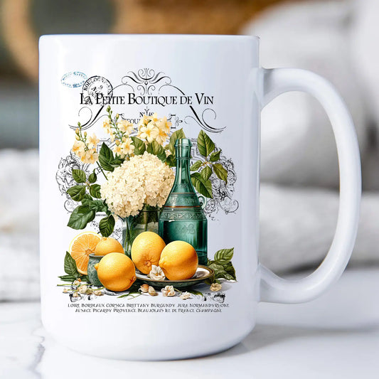 Coffee Mug 15oz - Vintage French Flower Lemons
