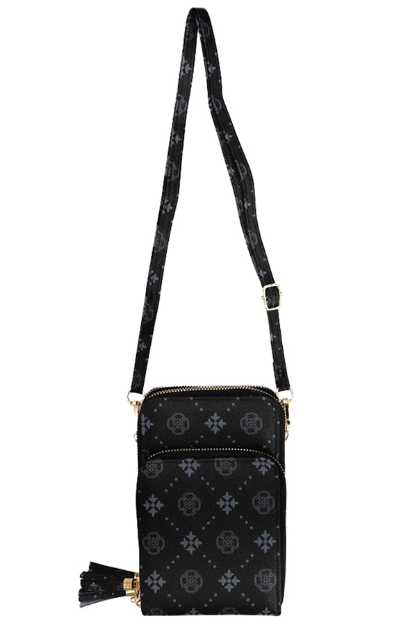 Triple Zippered Crossbody Bag - Black