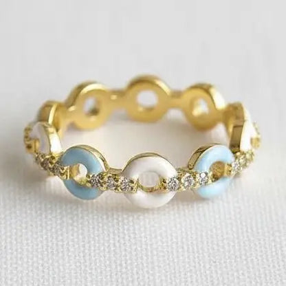 Adjustable Ring - Blue and White Circles