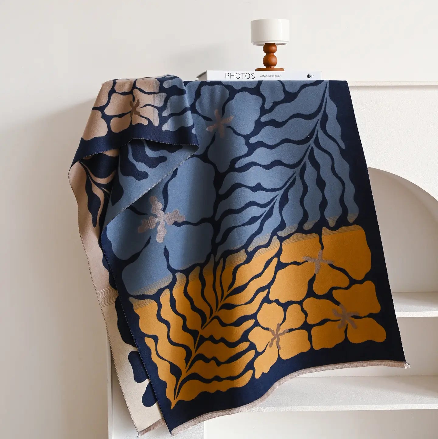 Reversible Wrap - Blue / Camel Marsh Fern