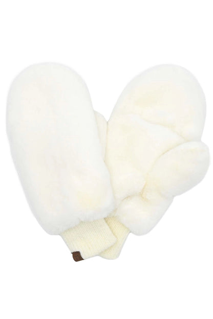 Faux Fur Mittens with Shepherd Lining - White