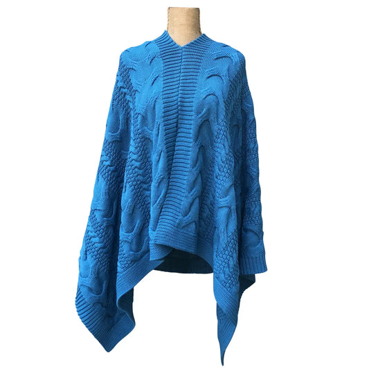 Classic Knit Poncho - Dark Turquoise