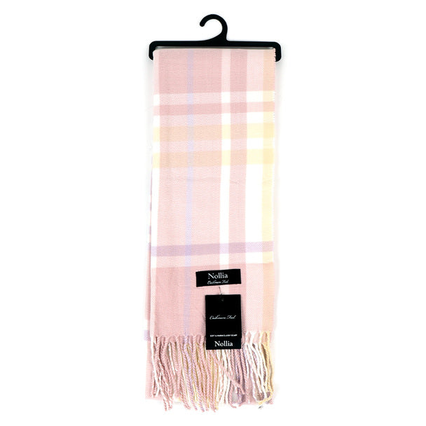 Cashmere Feel Winter Scarf - Pink Yellow Plaid