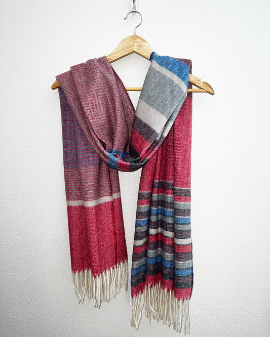 Soft Stripes with Fringe Scarf - Red