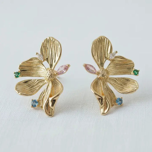 Drop Earrings - Floral-Inspired Colorful Gemstones