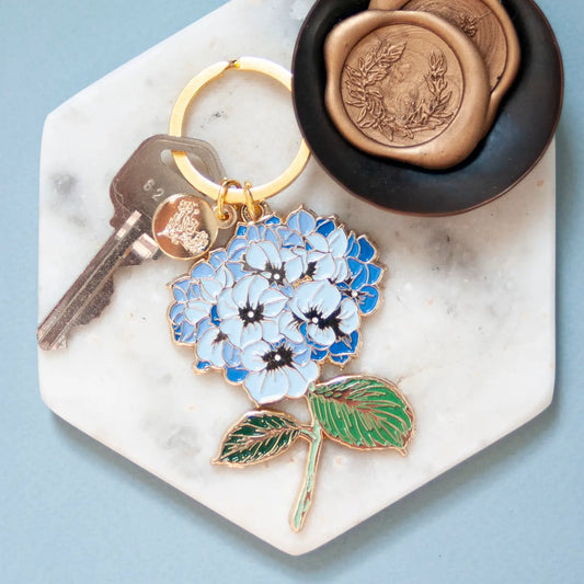 Key Chain - Blue Hydrangea Gold