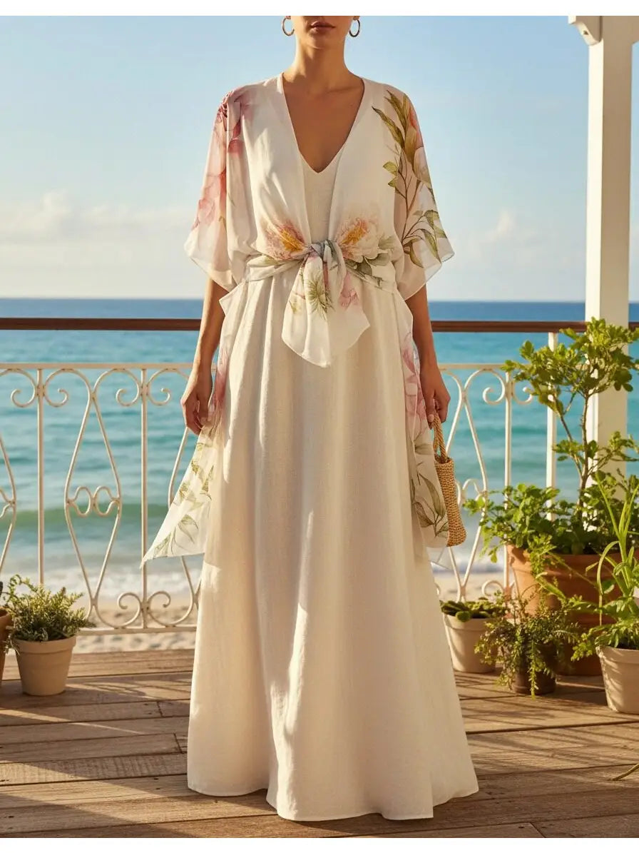 Kimono - White Multi Peonies in Joyful Blossom