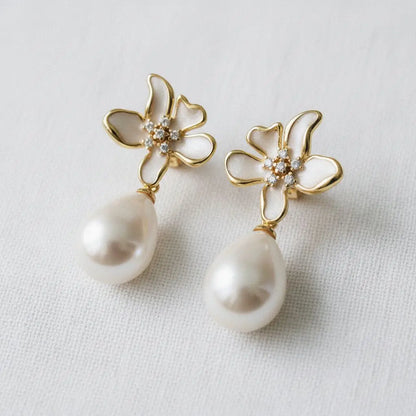 Drop Earrings - Enamel Floral-Inspired Zirconia