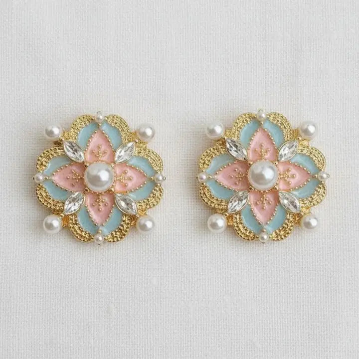Stud Earrings - Vintage Palace Style Enamel Pearl