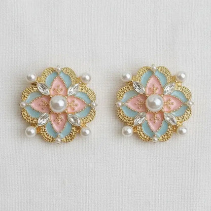Stud Earrings - Vintage Palace Style Enamel Pearl