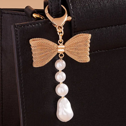 Bag Charm Keychain - Mesh Chain Bow Pearls