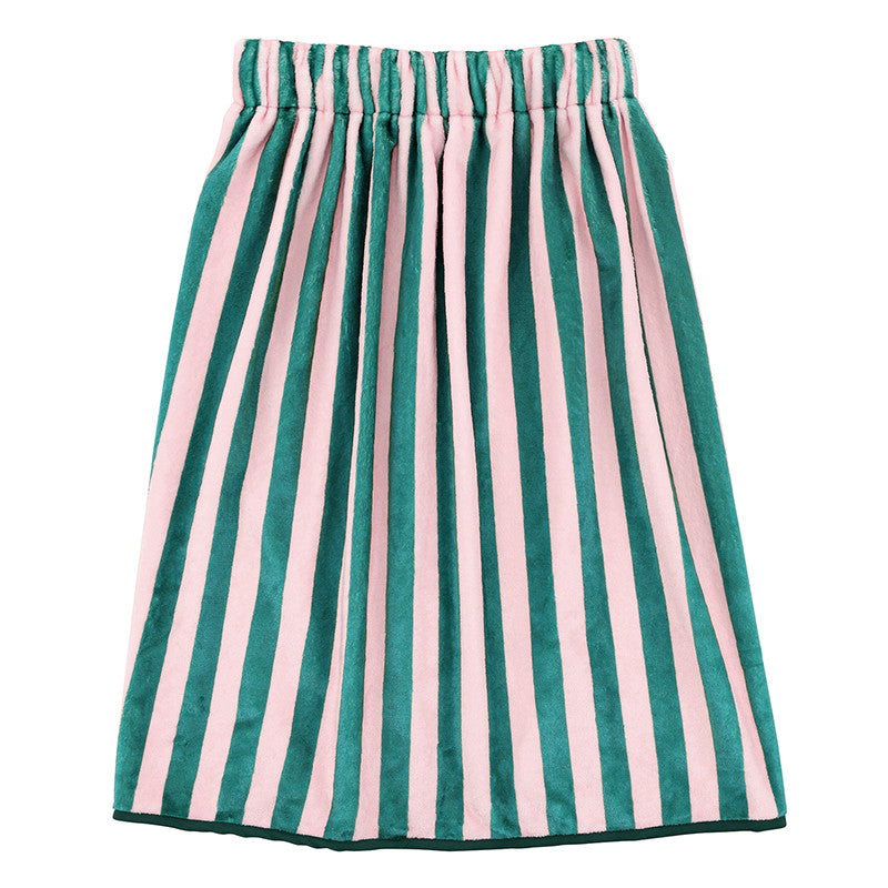 Spa Wrap with Ruffle - Green + Pink Cabana Stripe with Green Bow