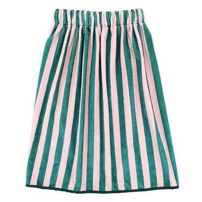 Spa Wrap with Ruffle - Green + Pink Cabana Stripe with Green Bow