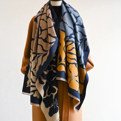 Reversible Wrap - Blue / Camel Marsh Fern