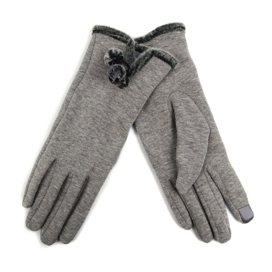 Woman's Winter Gloves - Silver W Pom Pom (LG)