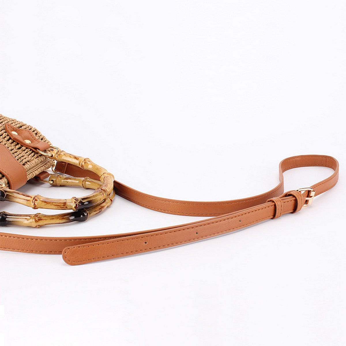 Straw Beach Bag Bamboo Handle - Camel