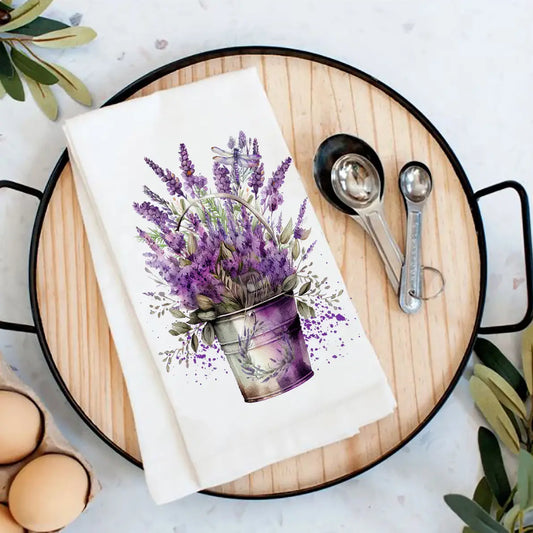 Cotton Tea Towel - Spring Garden Lavender Bouquet Flour Sack