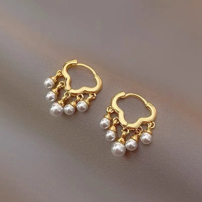 Huggie Earrings - Gold Cloud Pearl Tassel