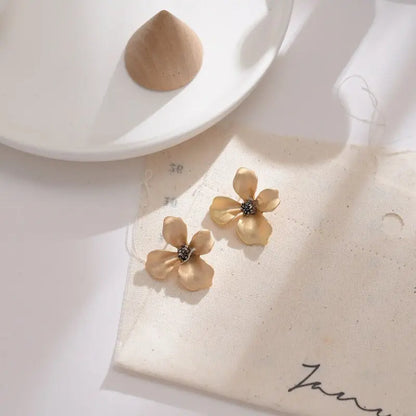 Stud Earrings - Gold Flower Petal Silver Post