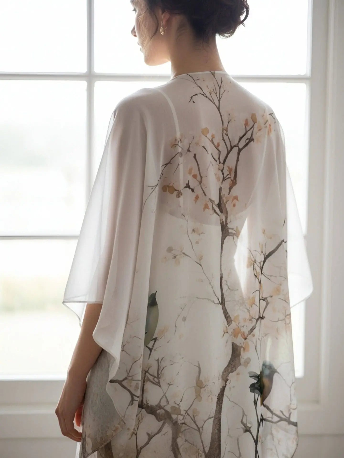 Kimono - Gray Multi Whispers of Blooms & Birds