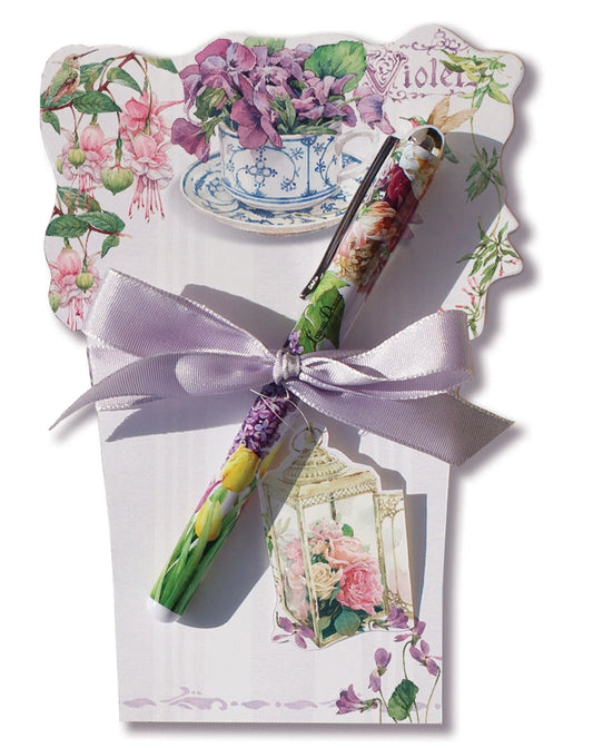 Note Pad and Pen Gift Set - Violets