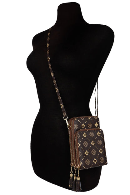 Triple Zippered Crossbody Bag - Brown