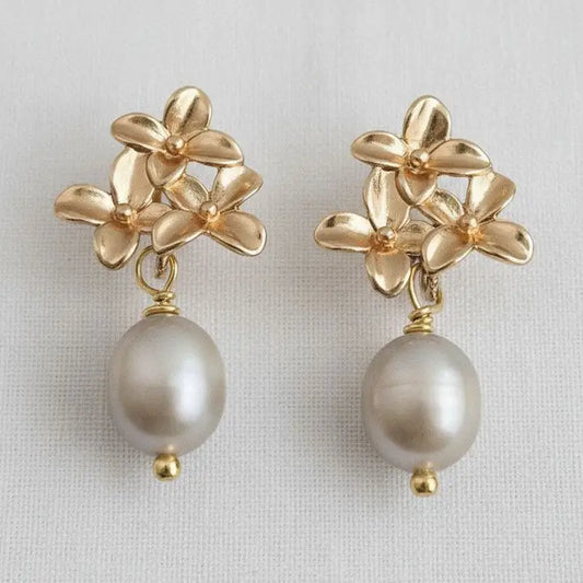 Drop Earrings - Floral Pearl Drop Earrings