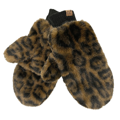 Faux Fur Mittens with Shepherd Lining - Leopard