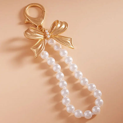 Bag Charm Keychain - Bow With Cream Pearls