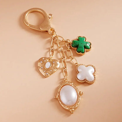 Bag Charm Keychain - Green Clover Heart Charms