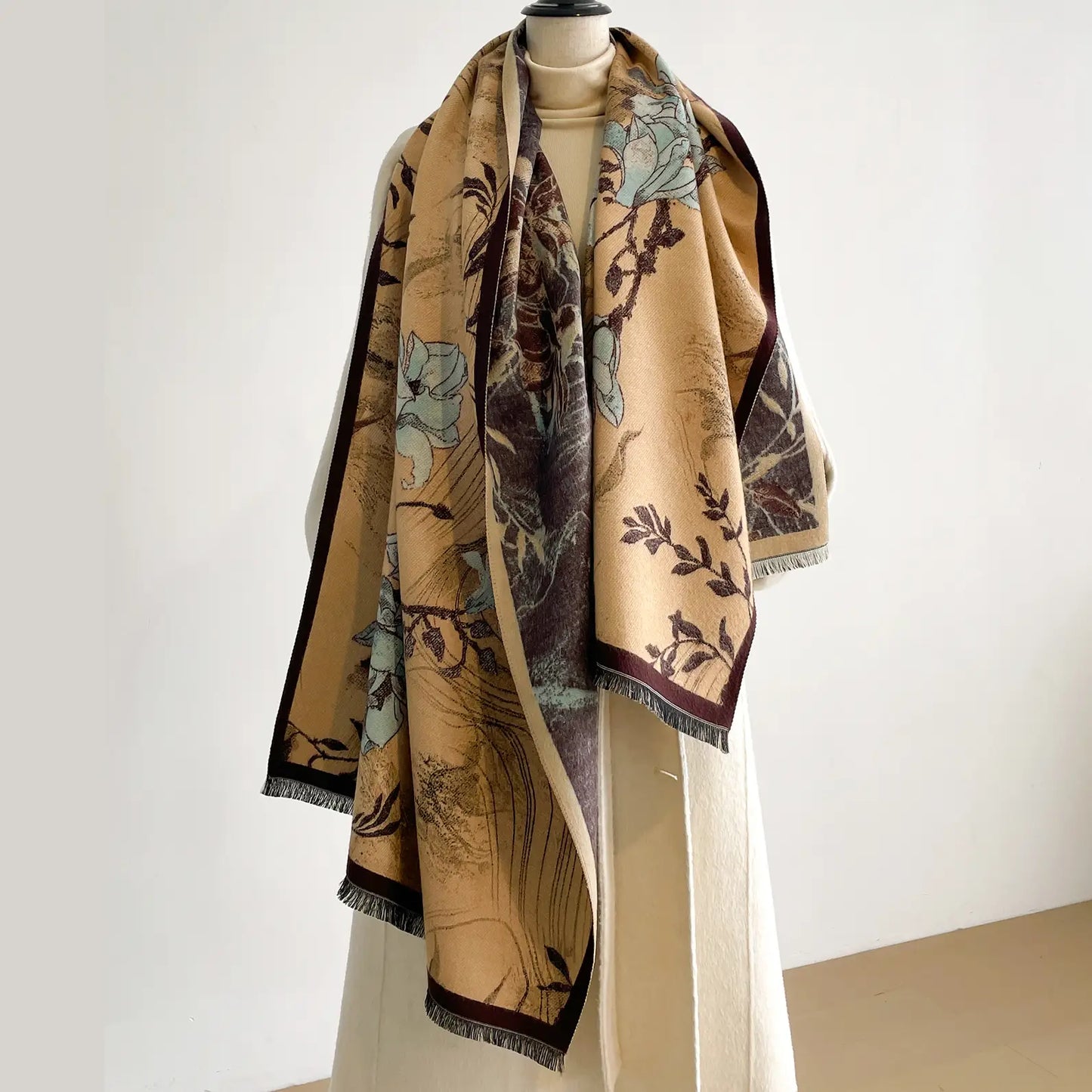 Reversible Wrap - Brown / Turq Prairie Rose