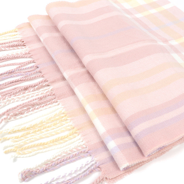 Cashmere Feel Winter Scarf - Pink Yellow Plaid