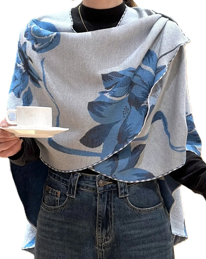 Reversible Short Loop Wrap - Royal Blue / White Lotus