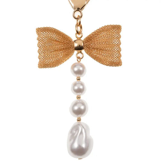 Bag Charm Keychain - Mesh Chain Bow Pearls