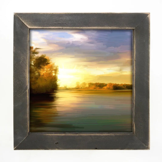 Framed Art 14in - Autumn Lake Tree Shoreline