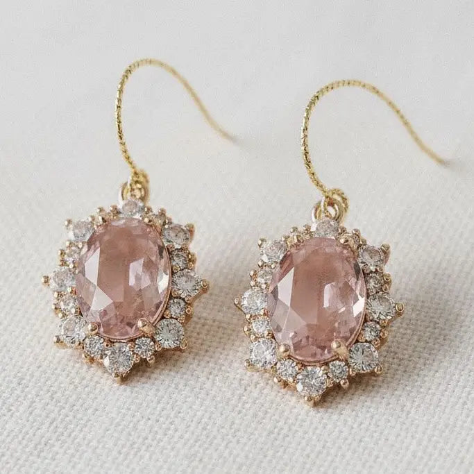 Dangle Earring - Vintage Inspired Pink Gemstone Cubic Zirconia