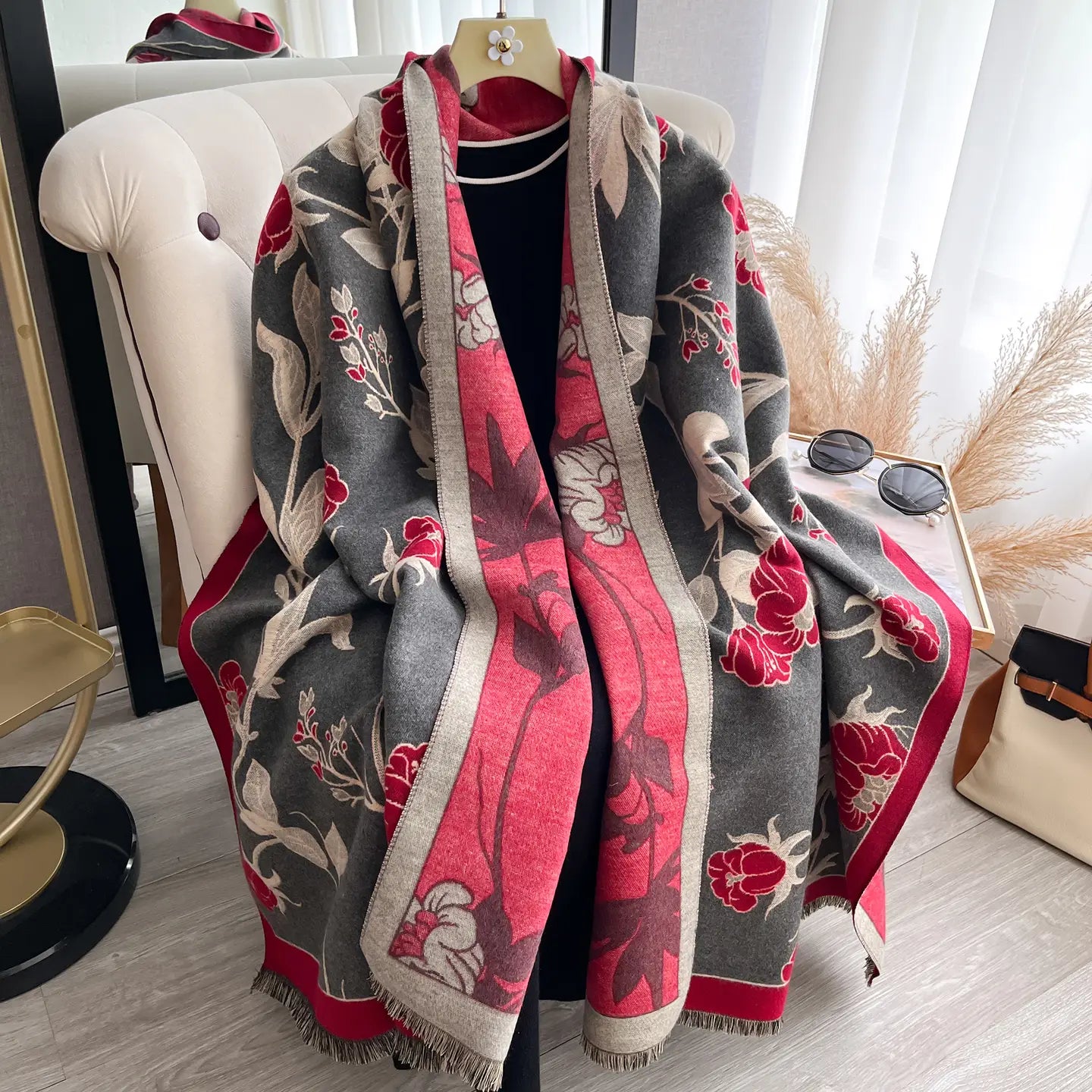 Reversible Wrap - Red / Gray Wild Rose