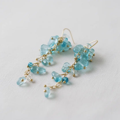 Tassel Earrings - Exquisite Long Aqua Gemstone