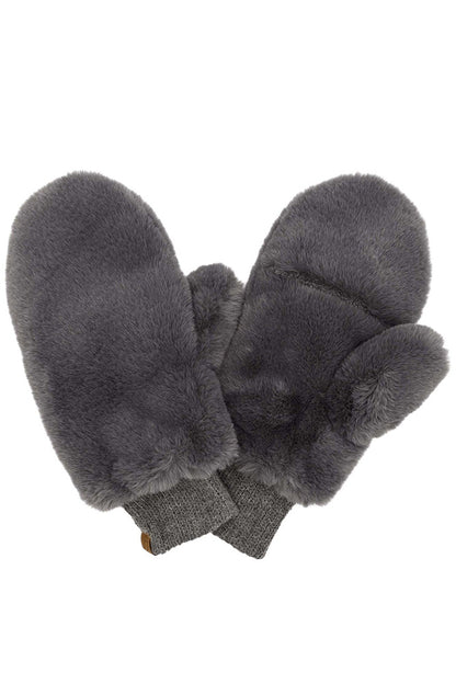 Faux Fur Mittens with Shepherd Lining - Dark Grey