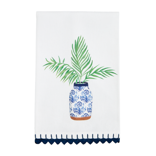 Blue Trim Tea Towel - Palm Plant
