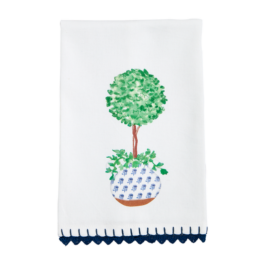 Blue Trim Tea Towel - Topiary Plant