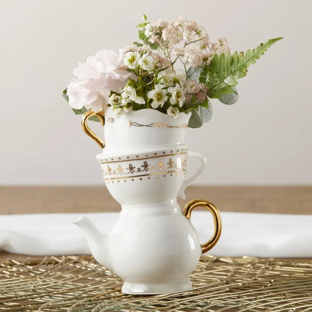Tea Time Whimsy Ceramic Bud Vase - Medium