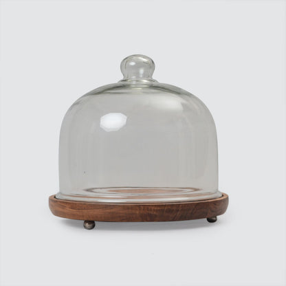 Glass Cloche With Acacia Wood Base