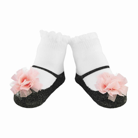 Baby Socks - Black & Pink Puff