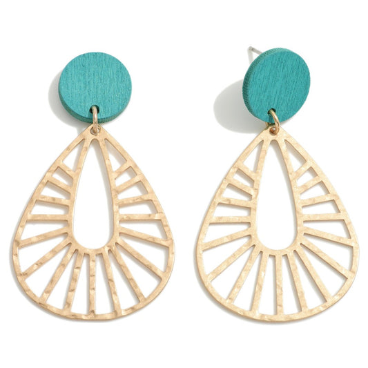 Earrings - Teal Hammered Gold